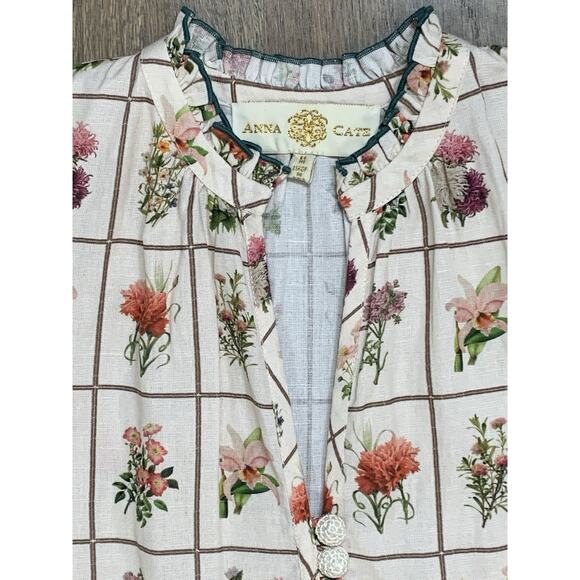 ANNA CATE Vintage Stamp Emily Maxi Dress Medium Pink Green Floral Linen BlendEUC - Picture 4 of 8